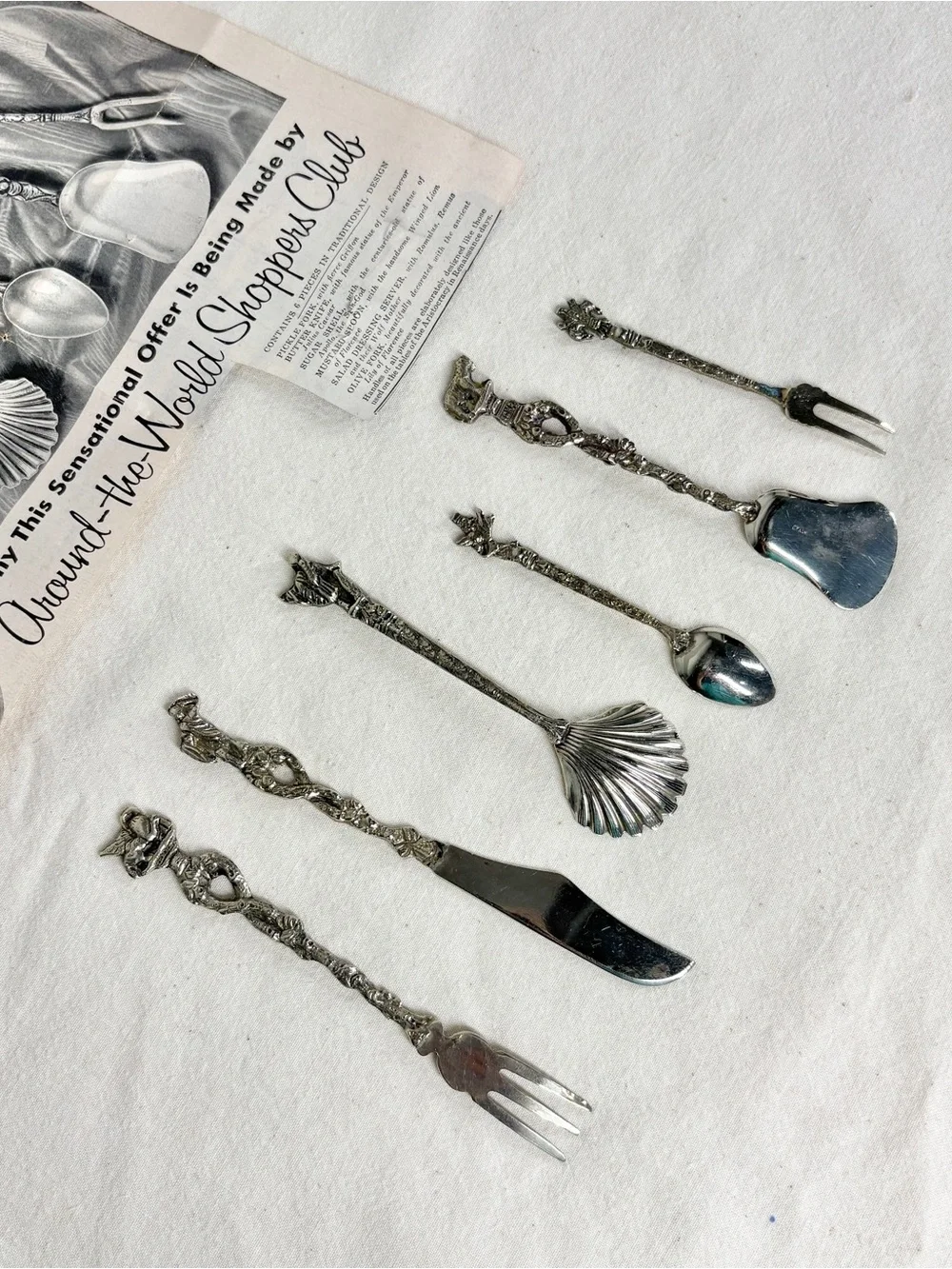 Around the World Shoppers Club Vintage Florentine Serving Set of 6 Nickel Silver